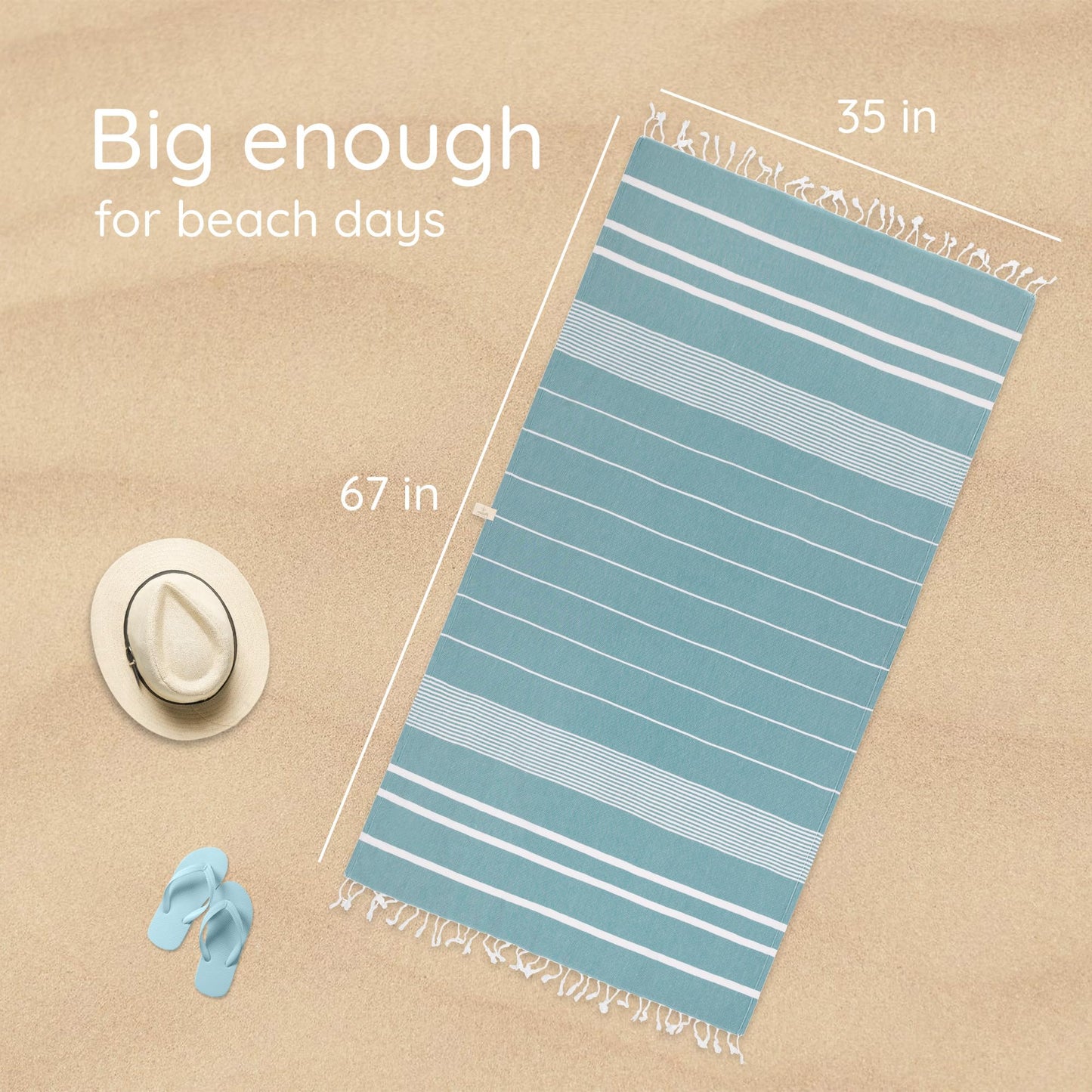 Premium Turkish Beach Towel (35”x 67”) – Lightweight, Quick Dry Beach Towel, Sand-Free, 100% Cotton – Teal