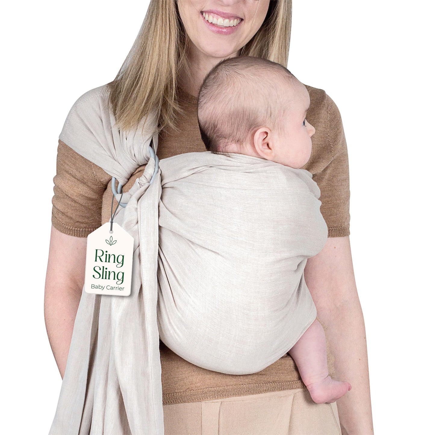 Sling Baby Carrier - USA Lab Tested, 100% Natural Cotton Muslin, Breathable & Ergonomic Ring Sling Beige Ring