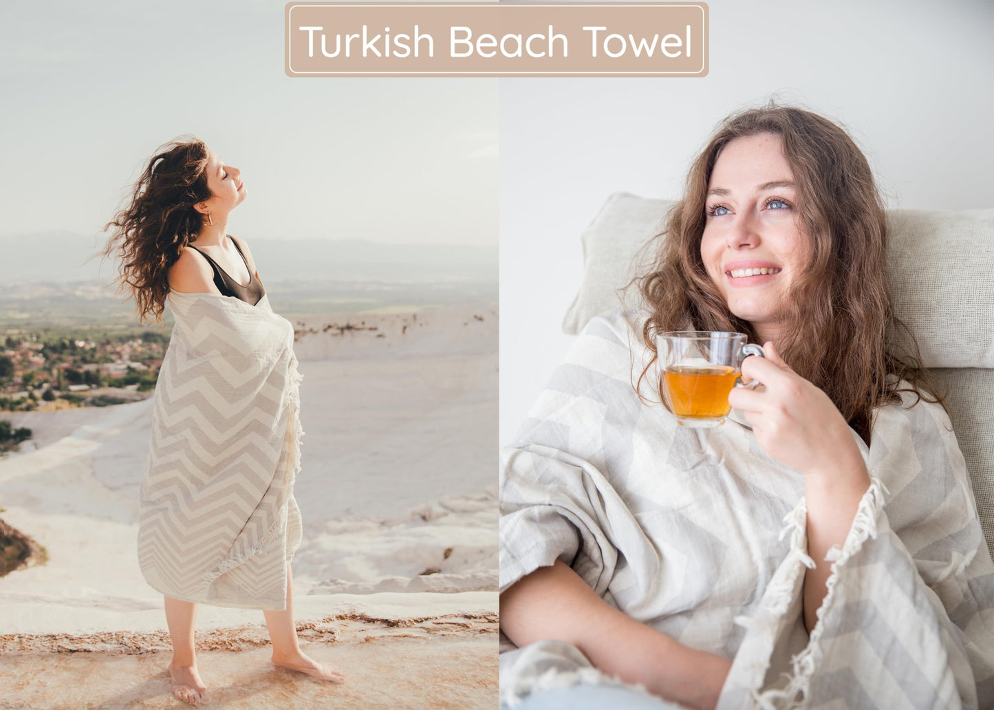 Premium Turkish Beach Towel (35”x 67”) – 100% Cotton, Lightweight, Quick Dry Towel, Sand-Free, Beach Blanket Waterproof Sandproof, Ocean Light Grey