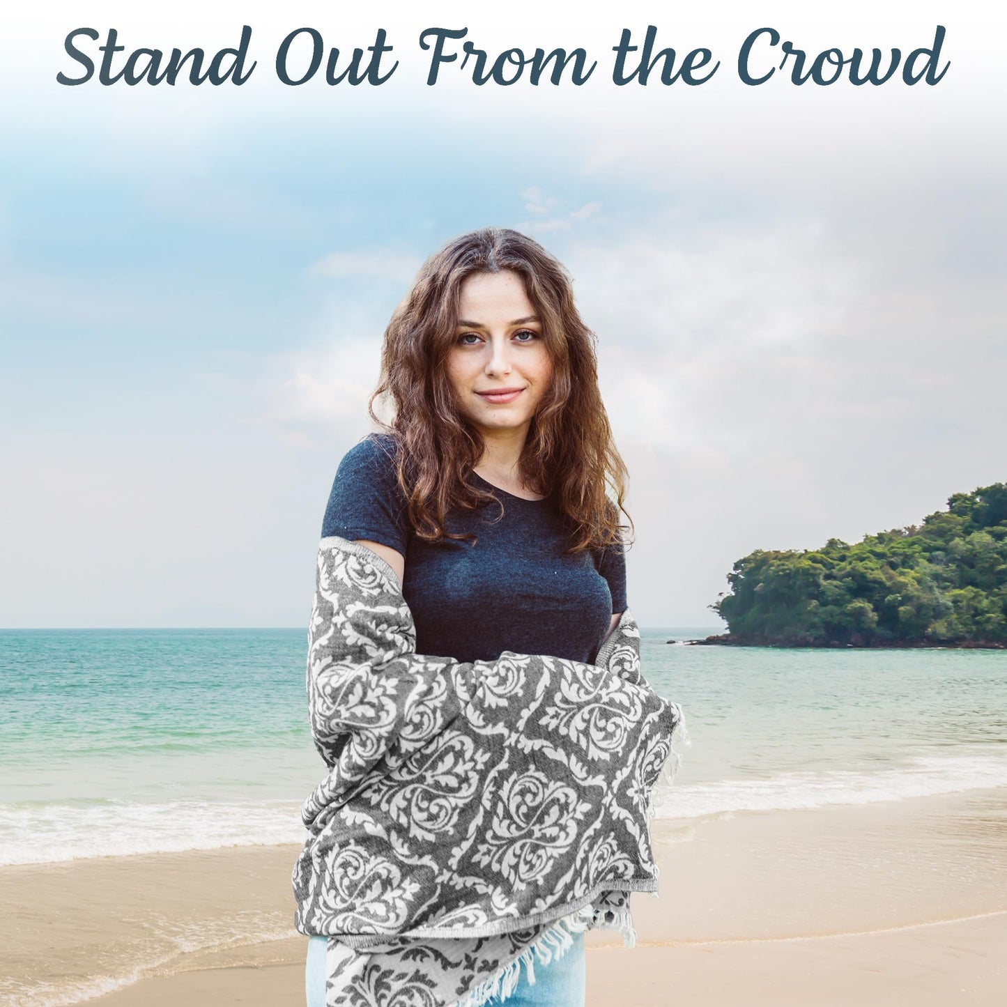 Premium Turkish Beach Towel – 35"x67" – 100% Cotton – Quick Dry Towel & Sand Free – Renaissance Black – Ideal for Travel & Pool