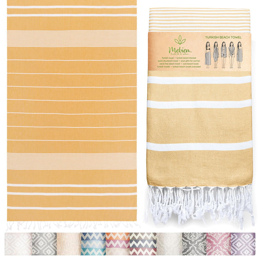 Premium Turkish Beach Towel – 100% Cotton, Quick Dry, Sand Free, Oversized Beach Towels 35”x67” – Ideal for Travel, Pool, and Beach Blanket – Honey Yellow Color