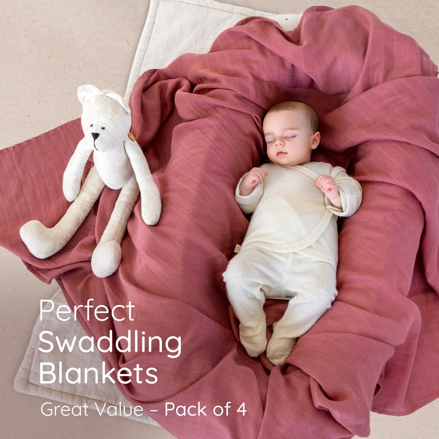 Swaddling Blankets for Newborn 4 Pack Extra Large 47x47 Inches Ultra Soft and Gentle Perfect as Muslin Baby Blankets Breathable Cotton Blend