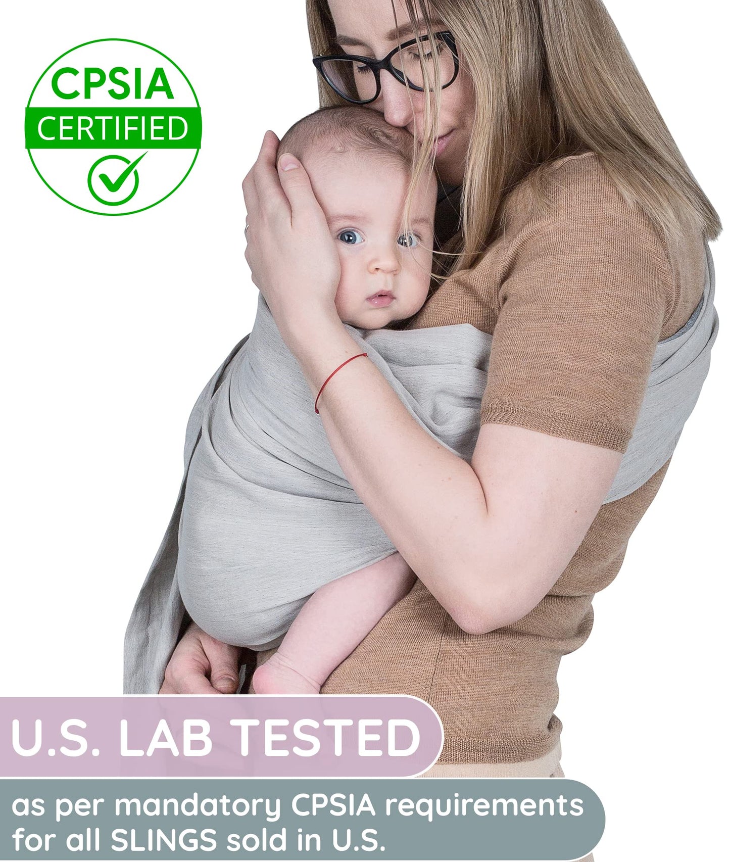 Ring Sling Baby Carrier - USA Lab Tested, 100% Natural Cotton Muslin, Breathable & Ergonomic Ring Sling Beige Grey