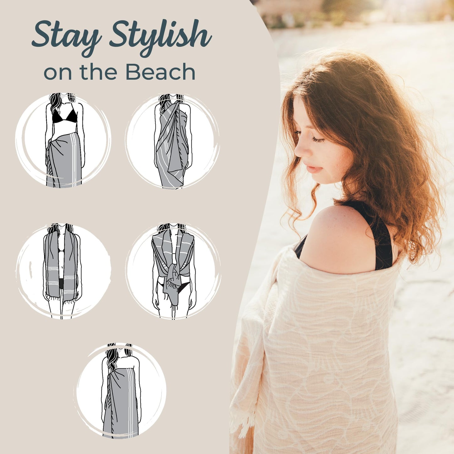 Beige Fish Turkish Beach Towel (35”x67”)  Lightweight, Quick drying and Sand Free Can be Used as Beach Blanket 100% Cotton