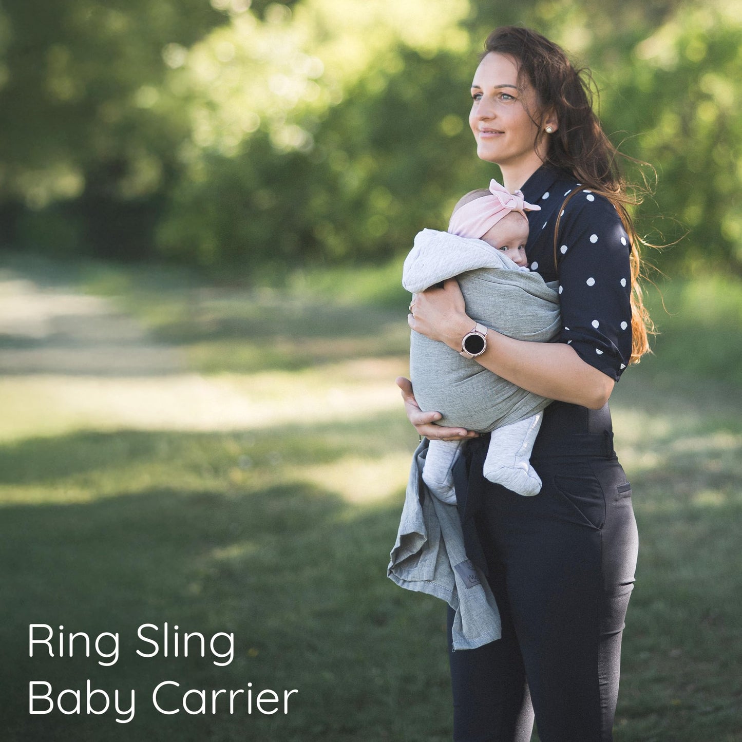 Ring Sling Baby Carrier - USA lab tested, 100% Natural Cotton Muslin, Breathable & Ergonomic Ring Sling Dark Grey