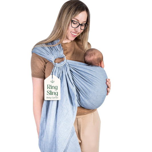 Ring Sling Baby Carrier - USA Lab Tested, 100% Natural Cotton Muslin, Breathable & Ergonomic Ring Sling Dark Blue