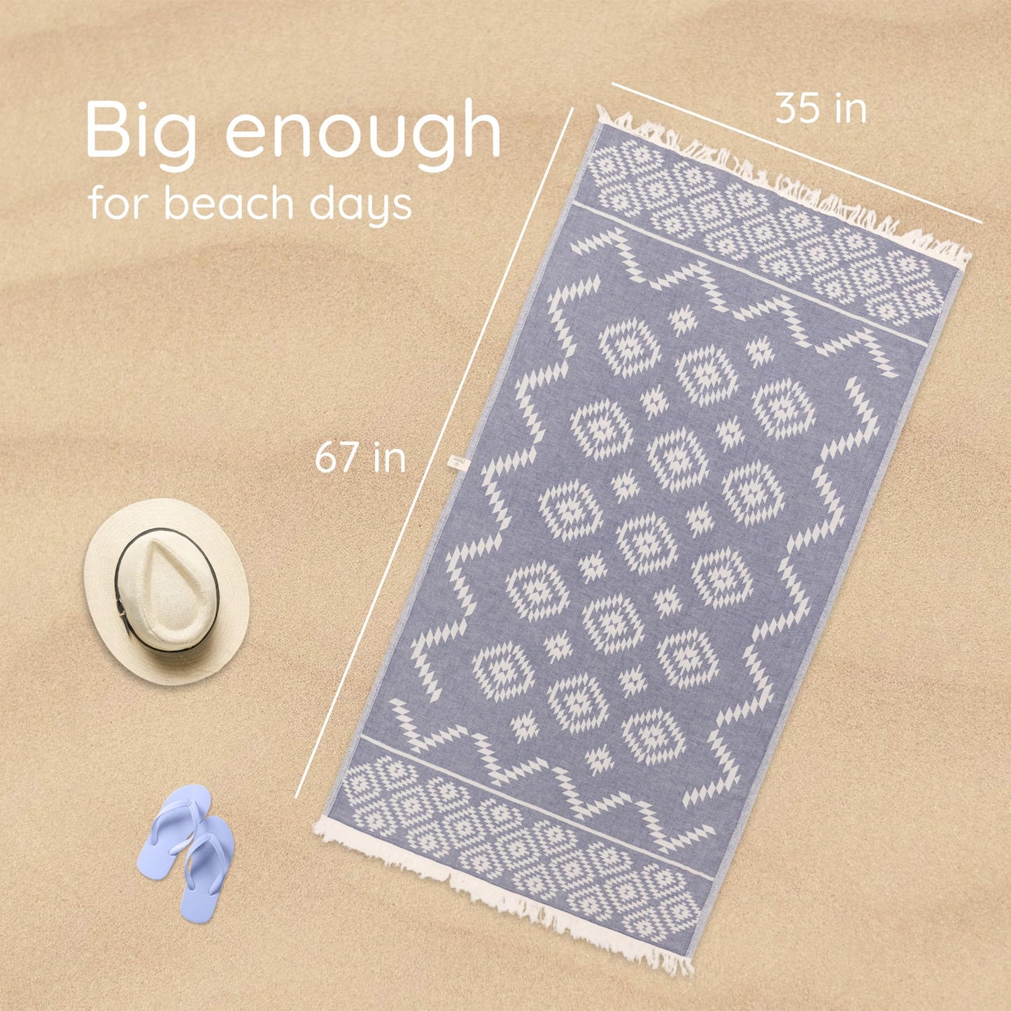 Premium Turkish Beach Towel – 100% Cotton, Quick Dry, Sand Free, Oversized Pool Towels 35”x 67” – Ideal for Travel, Pool, and Beach – Dark Blue