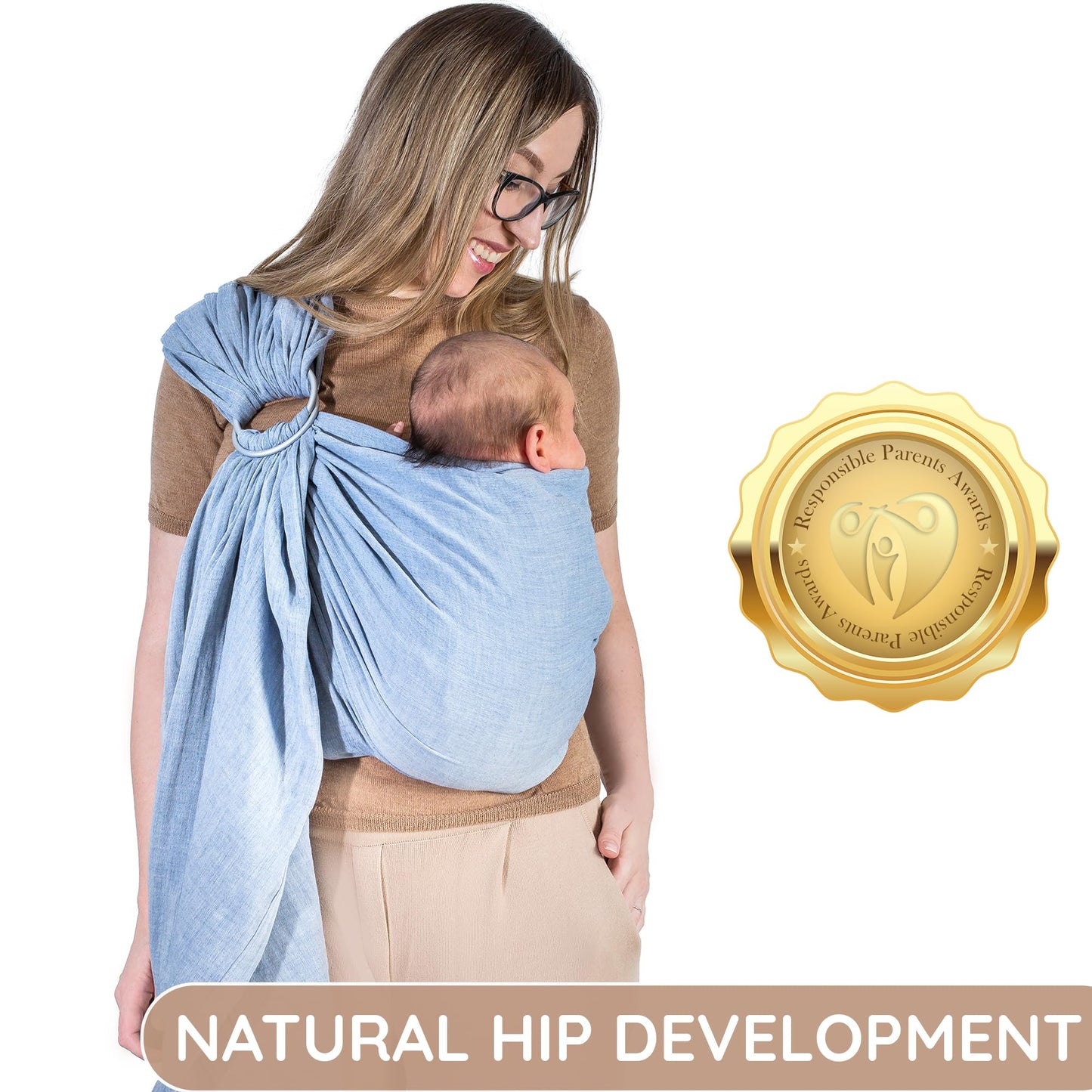 Ring Sling Baby Carrier - USA Lab Tested, 100% Natural Cotton Muslin, Breathable & Ergonomic Ring Sling Dark Blue