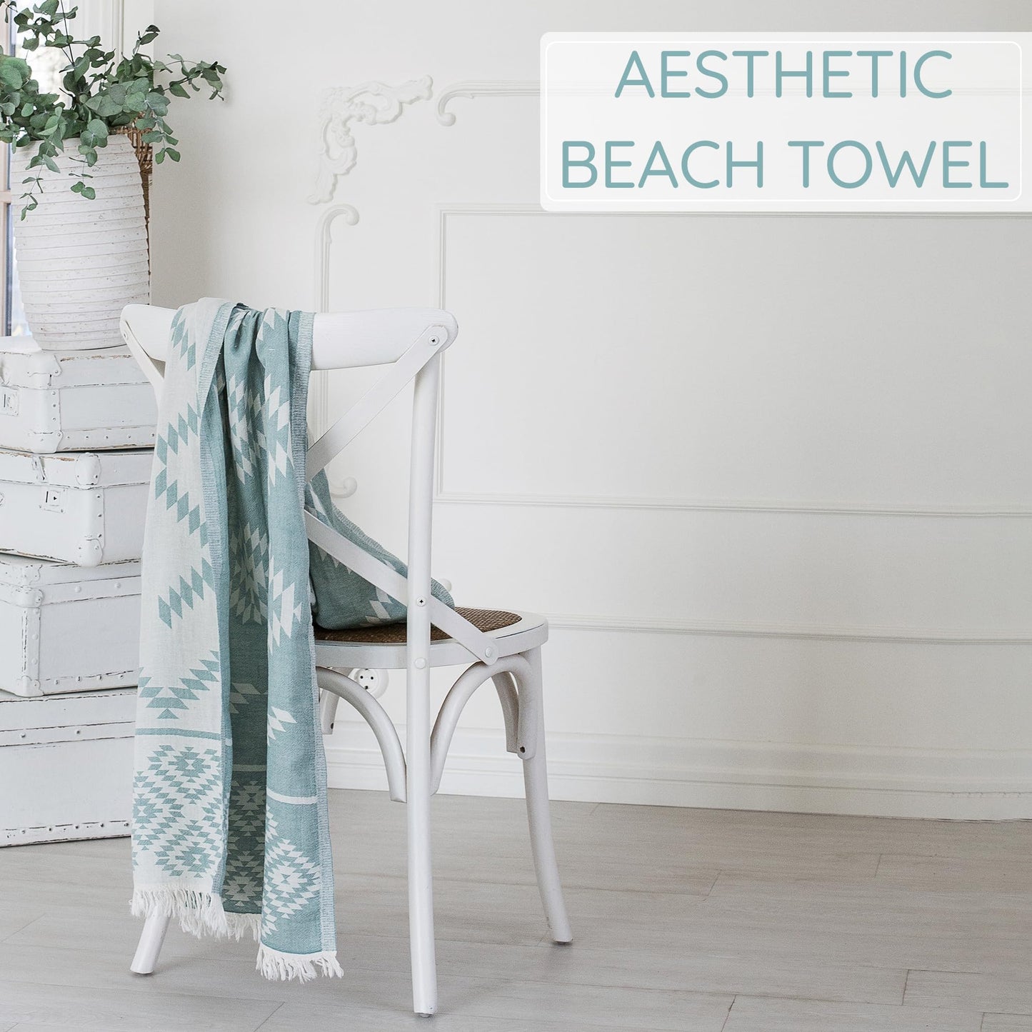 Turkish Beach Towel (35”x67”) – 100% Cotton, Quick Dry, Lightweight, Oversized Beach Towel for Pool & Travel - Pastel Teal Color