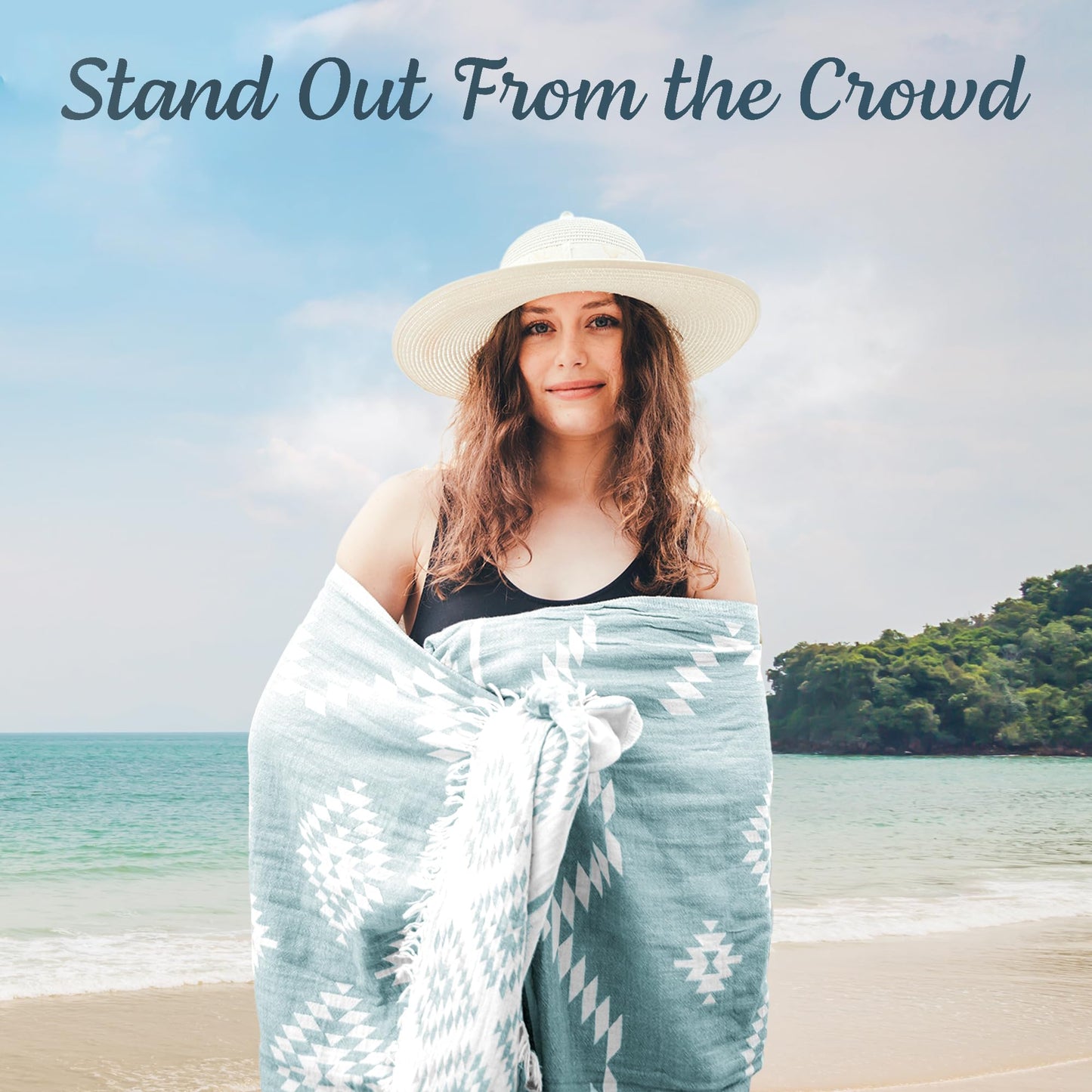 Turkish Beach Towel (35”x67”) – 100% Cotton, Quick Dry, Lightweight, Oversized Beach Towel for Pool & Travel - Pastel Teal Color