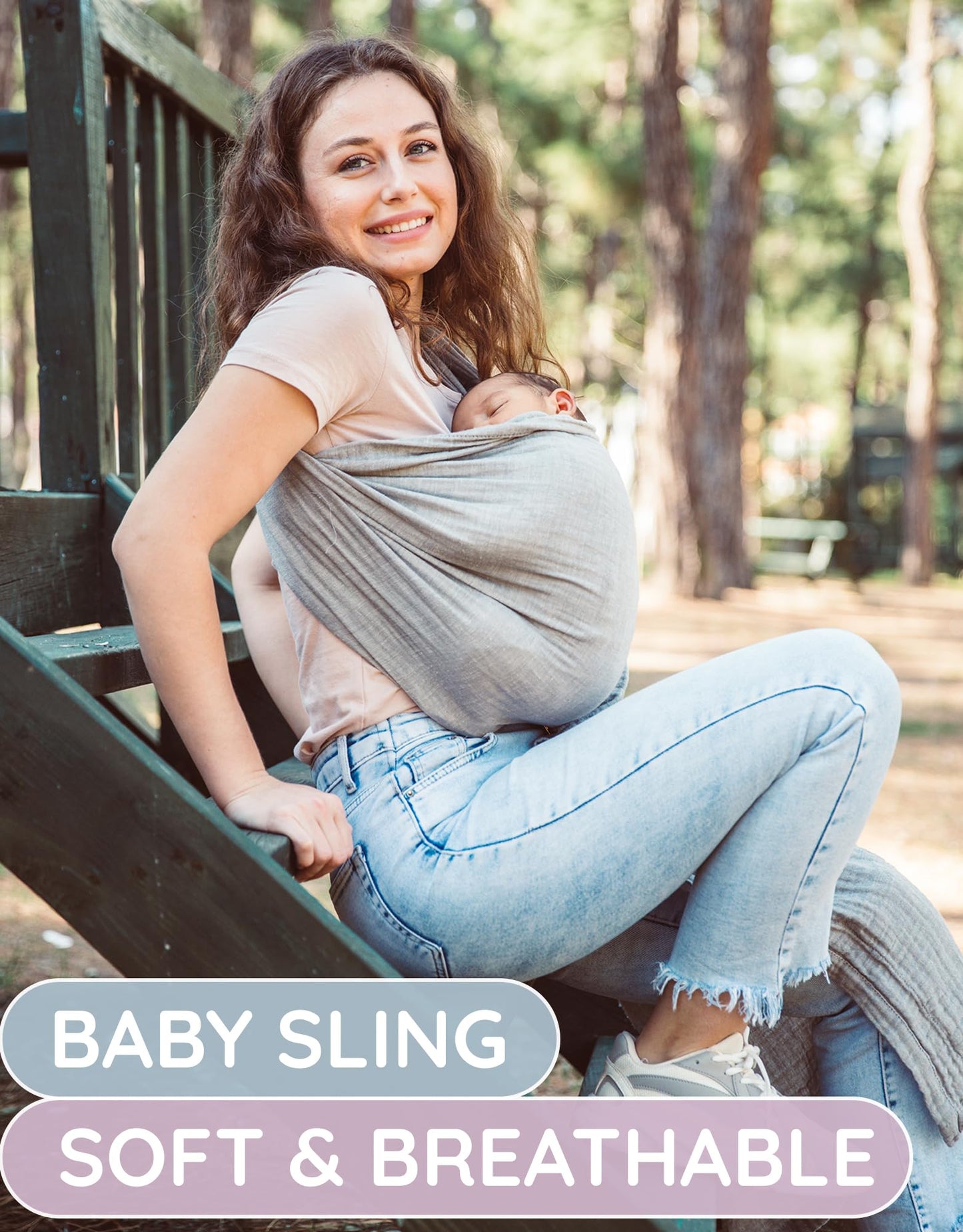 Ring Sling Baby Carrier - USA Lab Tested, 100% Natural Cotton Muslin, Breathable & Ergonomic Ring Sling Grey
