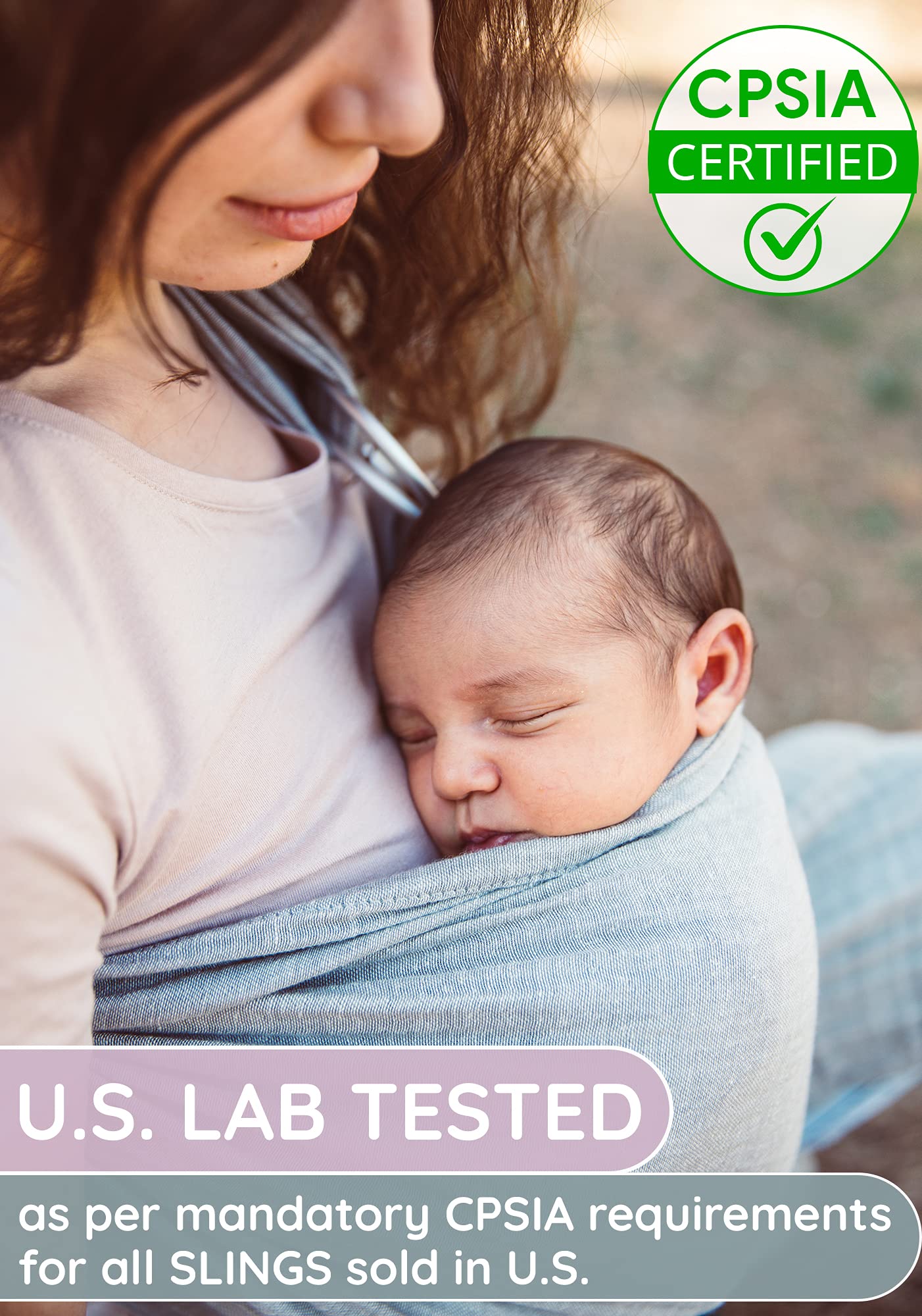 Ring Sling Baby Carrier - USA Lab Tested, 100% Natural Cotton Muslin, Breathable & Ergonomic Ring Sling Grey