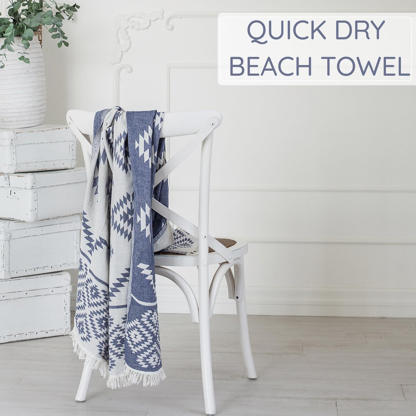 Premium Turkish Beach Towel – 100% Cotton, Quick Dry, Sand Free, Oversized Pool Towels 35”x 67” – Ideal for Travel, Pool, and Beach – Dark Blue