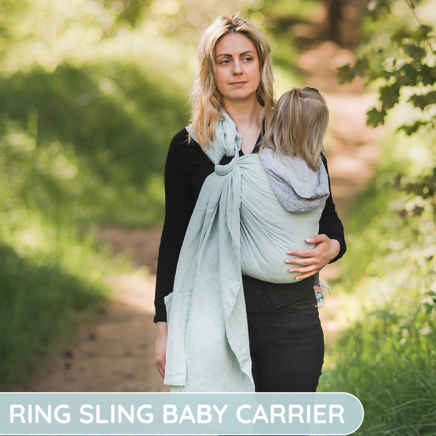 Ring Sling Baby Carrier - USA Lab Tested, 100% Natural Cotton Muslin, Breathable & Ergonomic Ring Sling Light Green