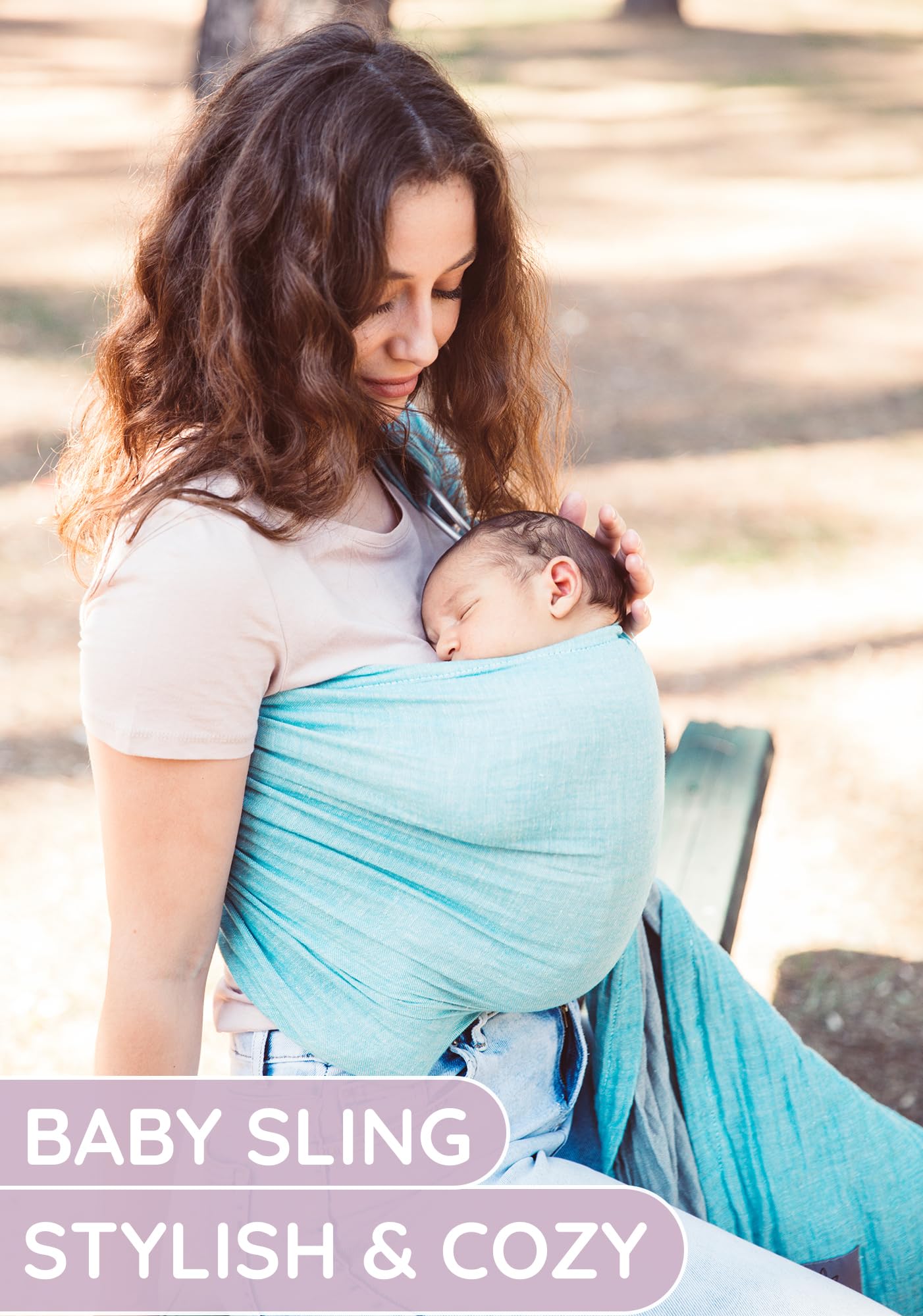 Ring Sling Baby Carrier - USA Lab Tested, 100% Natural Cotton Muslin, Breathable & Ergonomic Ring Sling Grey Turquoise