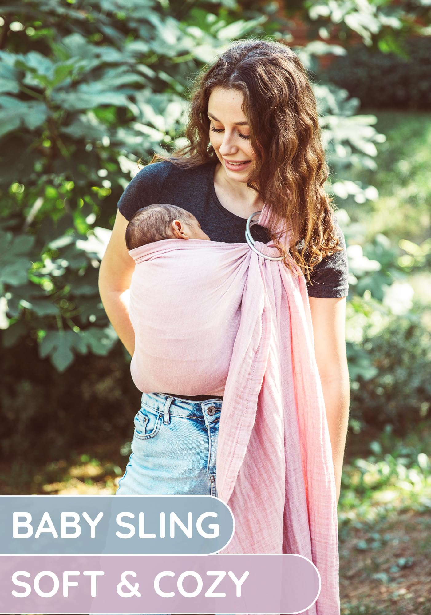 Ring Sling Baby Carrier - USA Lab Tested, 100% Natural Cotton Muslin, Breathable & Ergonomic Ring Sling Rose