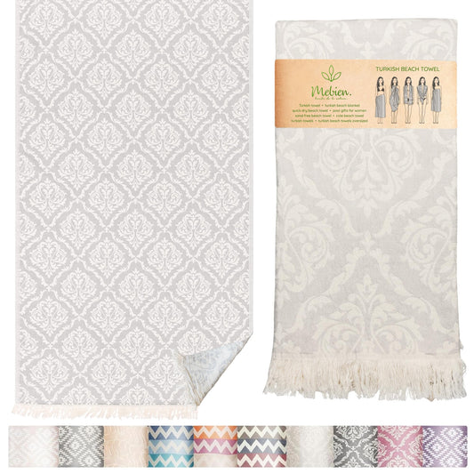 Premium Turkish Beach Towel (35”x 67”) – Lightweight, Quick Dry Beach Towel, Sand-Free, 100% Cotton – Ren Grey Color