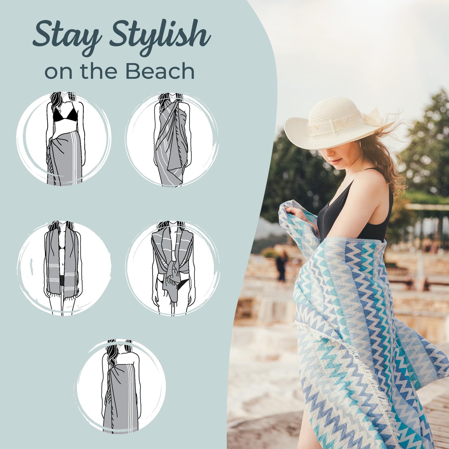 Premium Turkish Beach Towel – 100% Cotton, Quick Dry, Sand Free, Oversized Beach Towel 35”x 67” – Ideal for Travel, Pool, and Beach,  – Zig Zag Blue