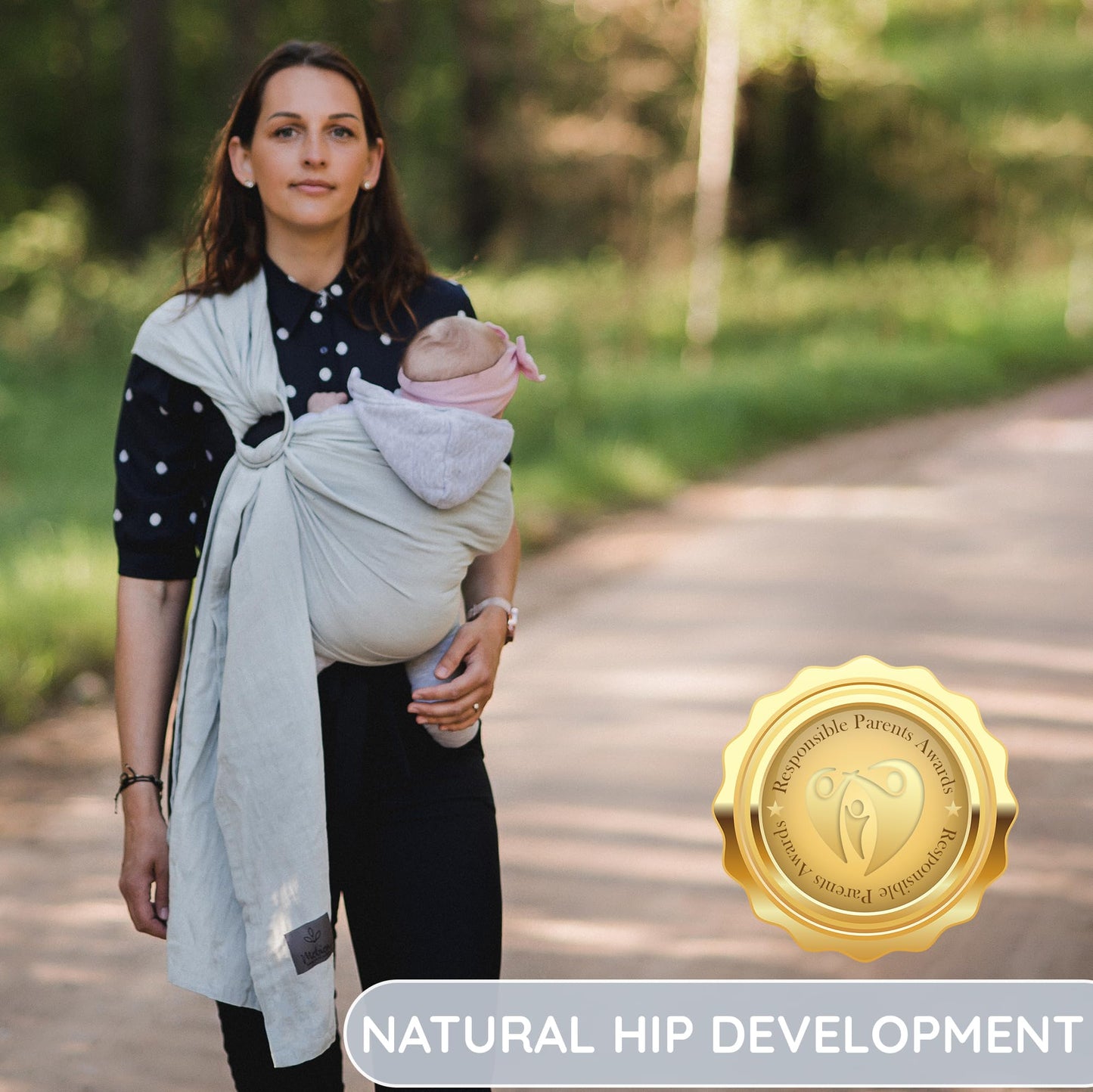 Ring Sling Baby Carrier - USA Lab Tested, 100% Natural Cotton Muslin, Breathable & Ergonomic Ring Sling Light Blue