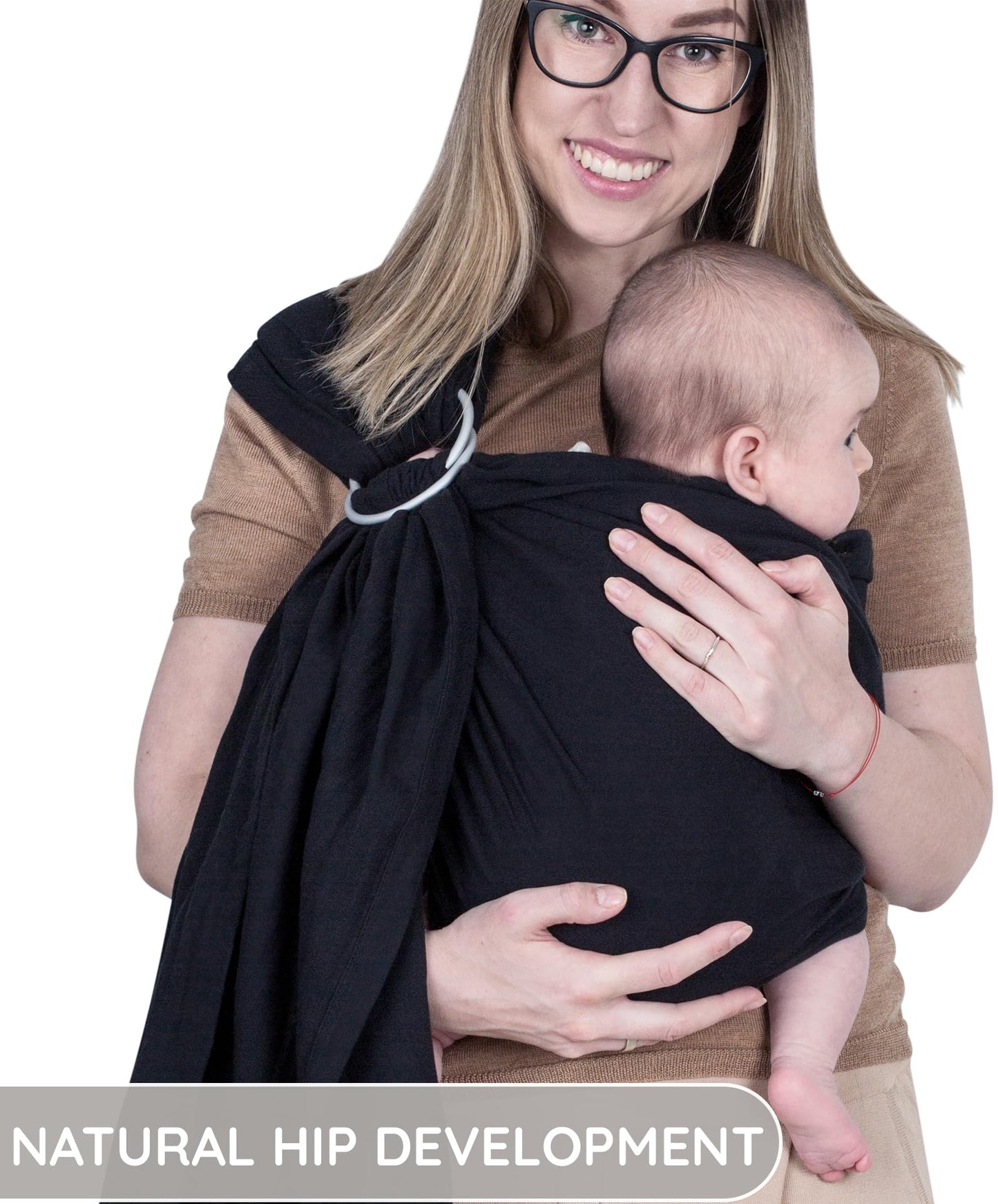 Ring Sling Baby Carrier - USA lab tested, 100% Natural Cotton Muslin, Breathable & Ergonomic Ring Sling Black