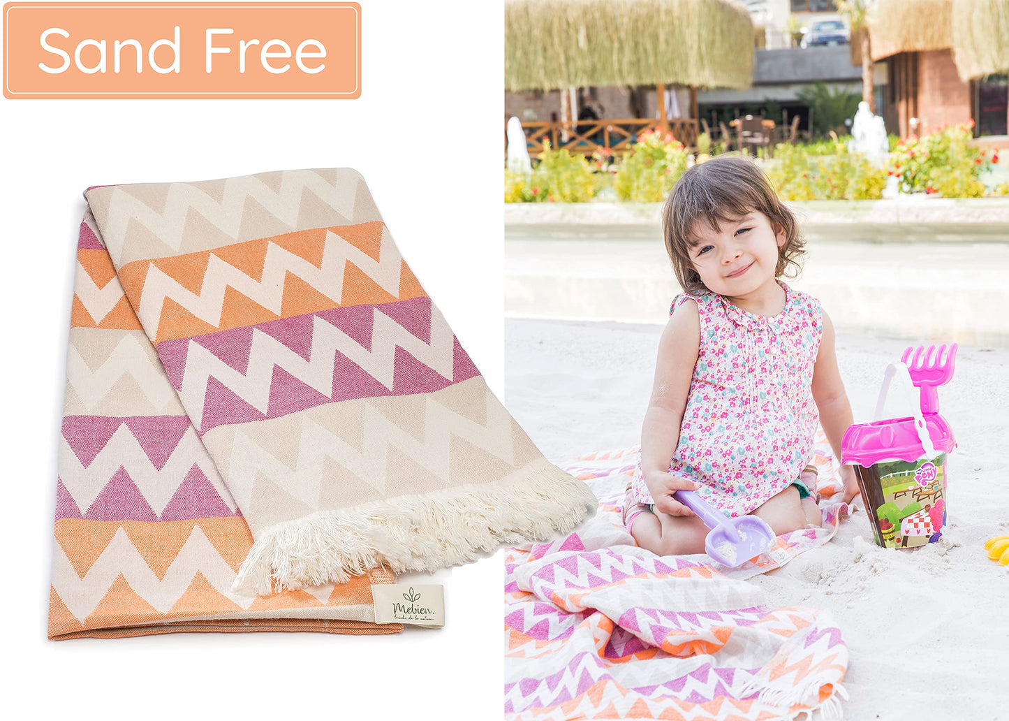 Turkish Beach Towel (35”x67”) – 100% Cotton Quick Dry, Lightweight Oversized Beach Towel for Pool & Travel – Zig Zag Orange Color