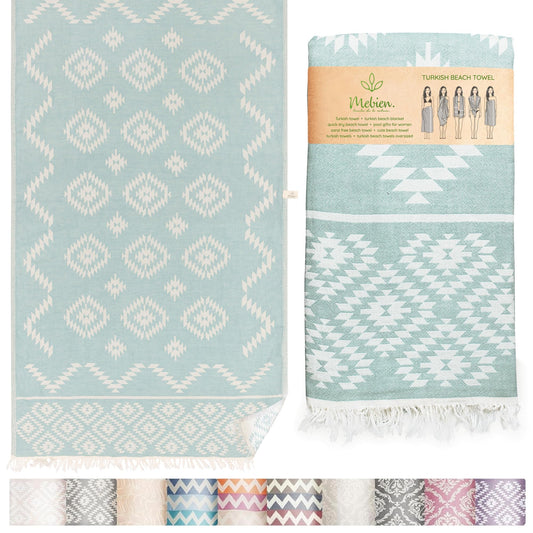 Turkish Beach Towel (35”x67”) – 100% Cotton, Quick Dry, Lightweight, Oversized Beach Towel for Pool & Travel - Pastel Teal Color