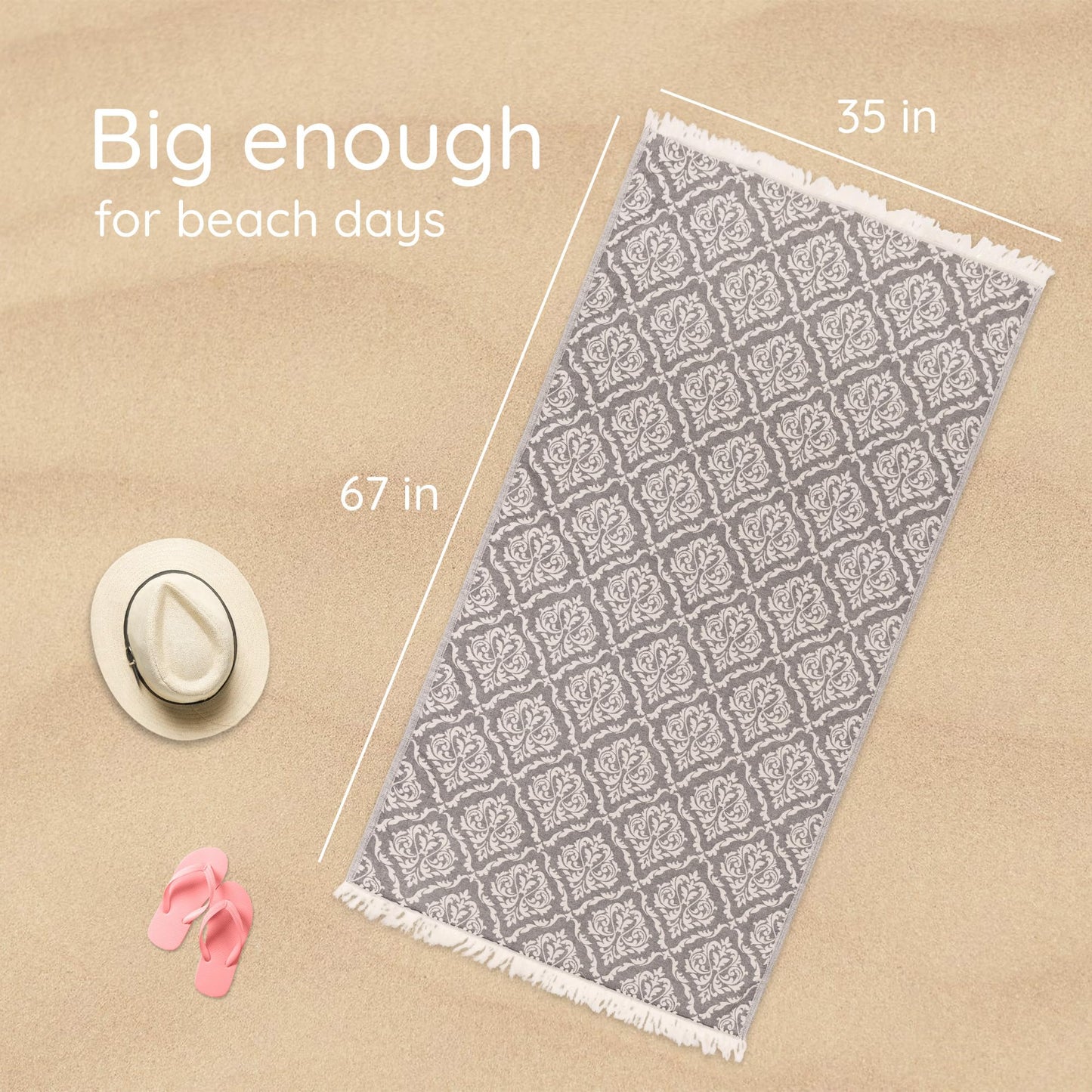 Premium Turkish Beach Towel – 35"x67" – 100% Cotton – Quick Dry Towel & Sand Free – Renaissance Black – Ideal for Travel & Pool