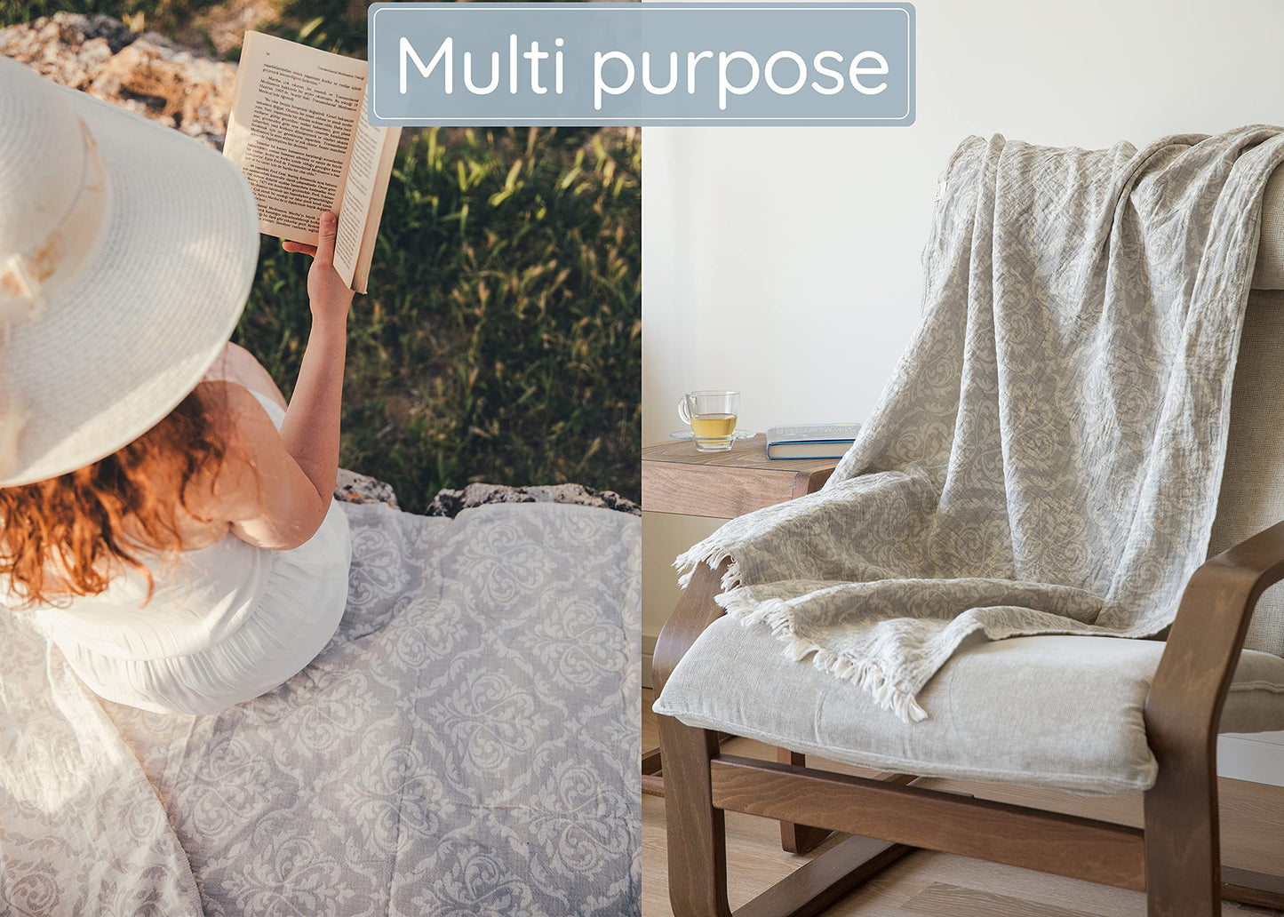 Premium Turkish Beach Towel (35”x 67”) – Lightweight, Quick Dry Beach Towel, Sand-Free, 100% Cotton – Ren Grey Color