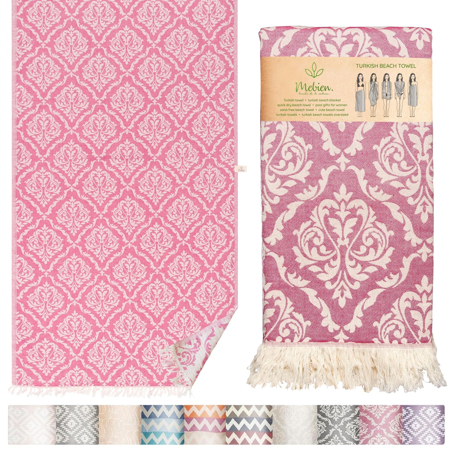 Turkish Beach Towel (35”x67”) – 100% Cotton, Quick Dry, Lightweight, Soft Oversized Beach Towel for Travel & Pool – Renaissance Fuchsia Color