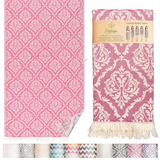 Turkish Beach Towel (35”x67”) – 100% Cotton, Quick Dry, Lightweight, Soft Oversized Beach Towel for Travel & Pool – Renaissance Fuchsia Color