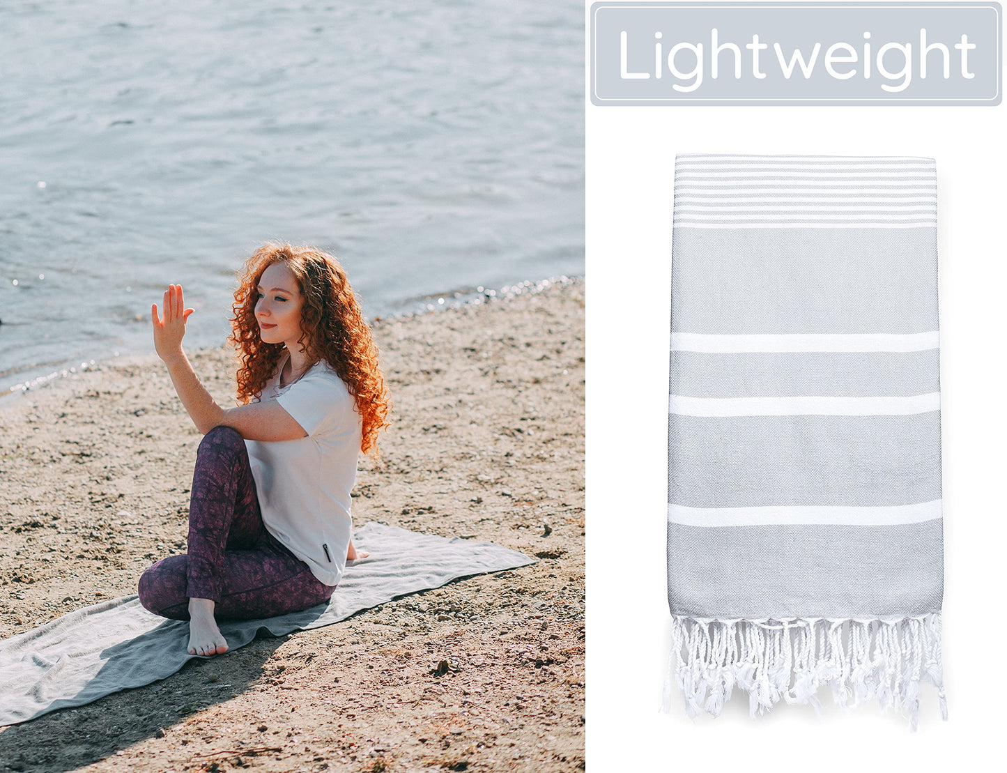 Premium Turkish Beach Towel – 100% Cotton, Quick Dry, Sand Free, Oversized Beach Towels 35”x 67” – Ideal for Travel and Pool Towels – Silver Grey
