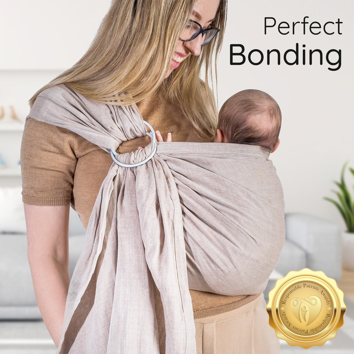 Ring Sling Baby Carrier - USA Lab Tested, 100% Natural Cotton Muslin, Breathable & Ergonomic Ring Sling Sand