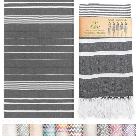 Premium Turkish Beach Towel – 100% Cotton, Quick Dry, Sand Free, Oversized Quick Dry Towel 35”x 67” – Ideal for Travel, Pool, and Beach Blanket – Black Color