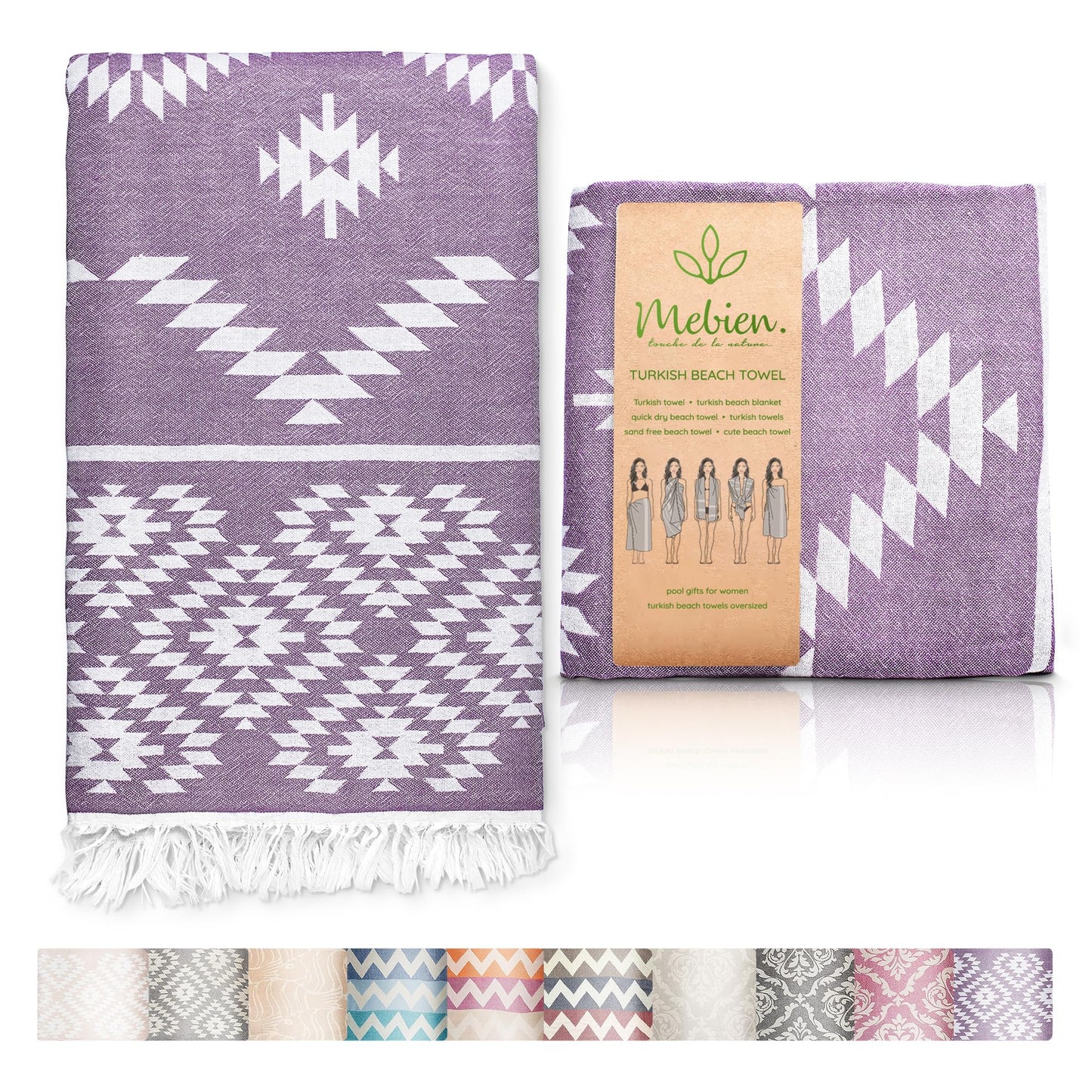 Turkish Beach Towel (35”x67”) – 100% Cotton, Quick Dry, Lightweight, Soft Oversized Beach Towel for Travel & Pool – Vintage Lilac Color