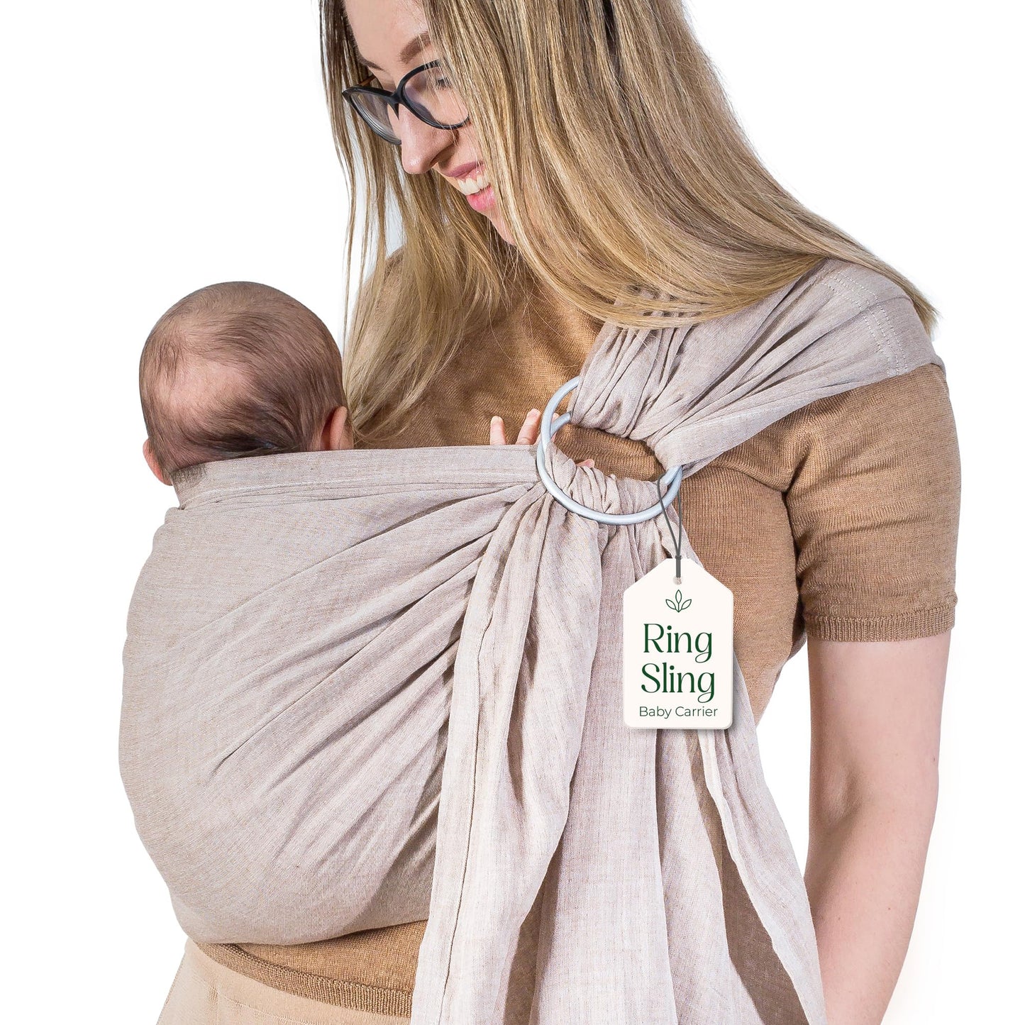 Ring Sling Baby Carrier - USA Lab Tested, 100% Natural Cotton Muslin, Breathable & Ergonomic Ring Sling Sand