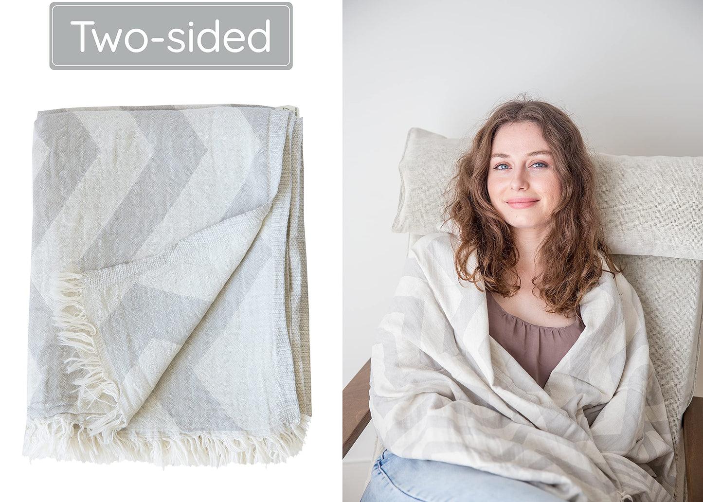 Premium Turkish Beach Towel (35”x 67”) – 100% Cotton, Lightweight, Quick Dry Towel, Sand-Free, Beach Blanket Waterproof Sandproof, Ocean Light Grey