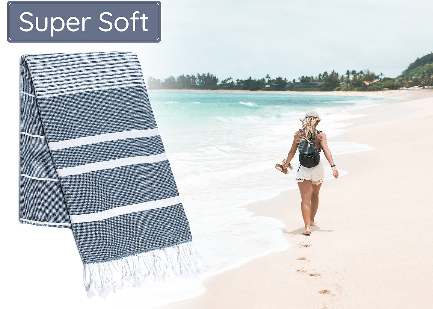 Premium Turkish Beach Towel – 100% Cotton, Sand Free, Oversized, Quick Dry Beach Towel 35”x67” – Ideal for Travel, Pool – Navy