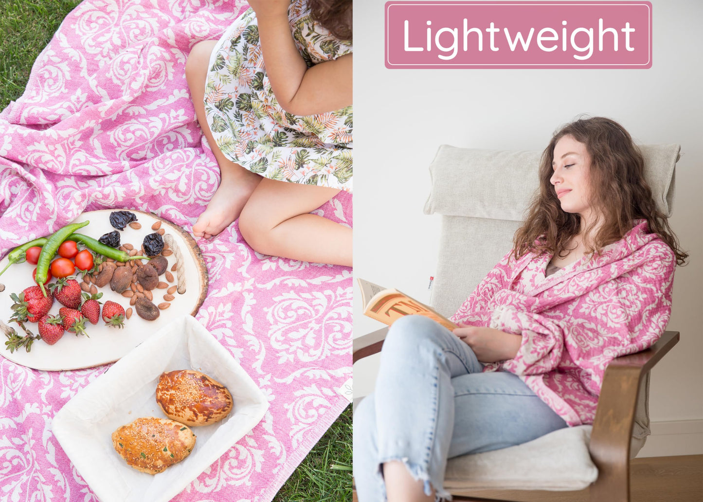 Turkish Beach Towel (35”x67”) – 100% Cotton, Quick Dry, Lightweight, Soft Oversized Beach Towel for Travel & Pool – Renaissance Fuchsia Color