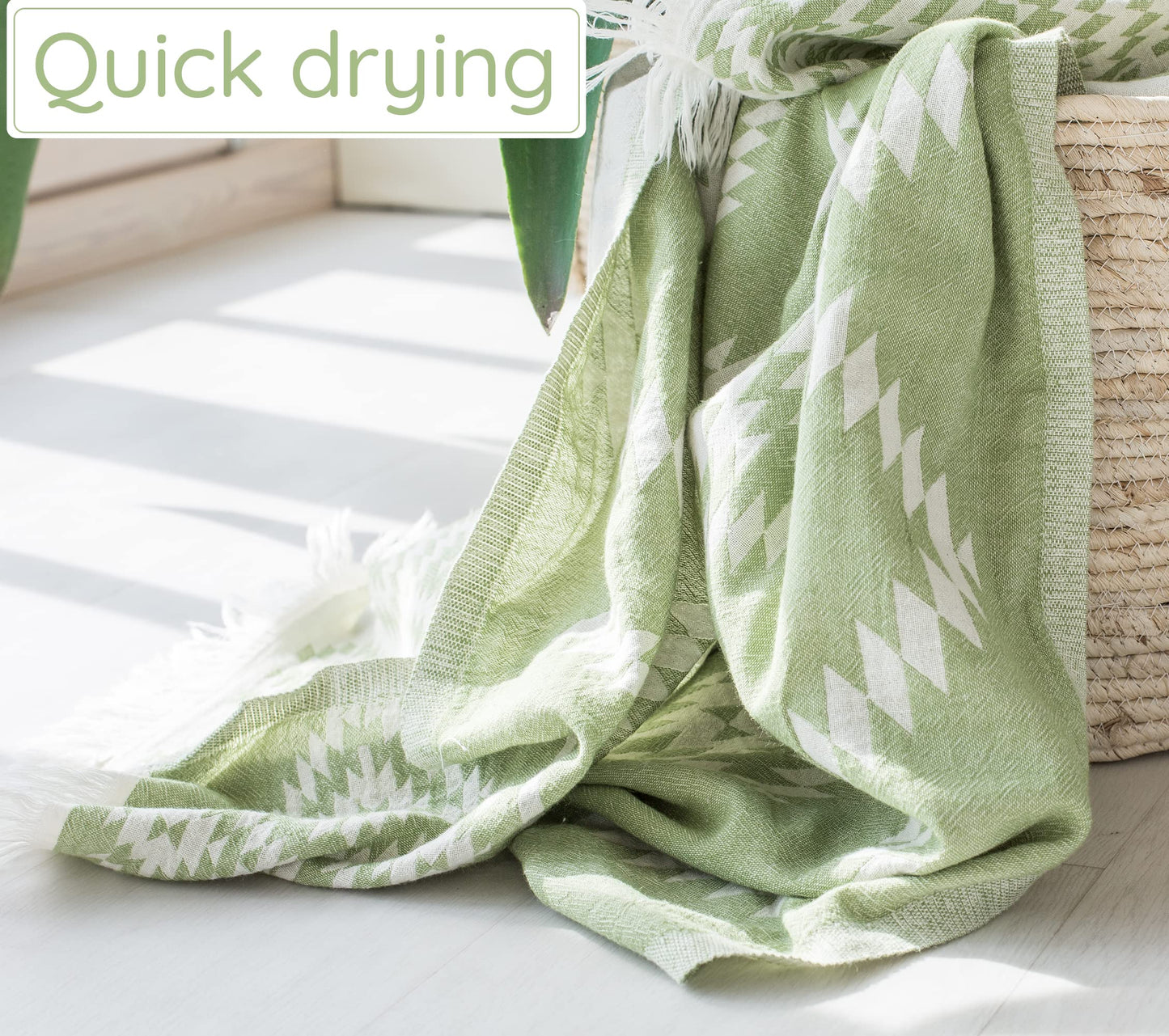 Turkish Beach Towel (35”x67”) Lightweight, Quick Dry, for Travel – 100% Cotton Oversized Beach Towels for Pool & Outdoors – Vintage Green Color