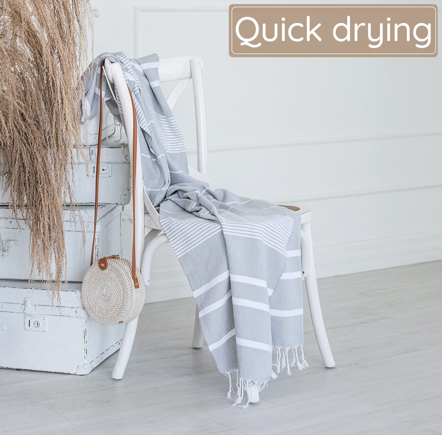 Premium Turkish Beach Towel – 100% Cotton, Quick Dry, Sand Free, Oversized Beach Towels 35”x 67” – Ideal for Travel and Pool Towels – Silver Grey