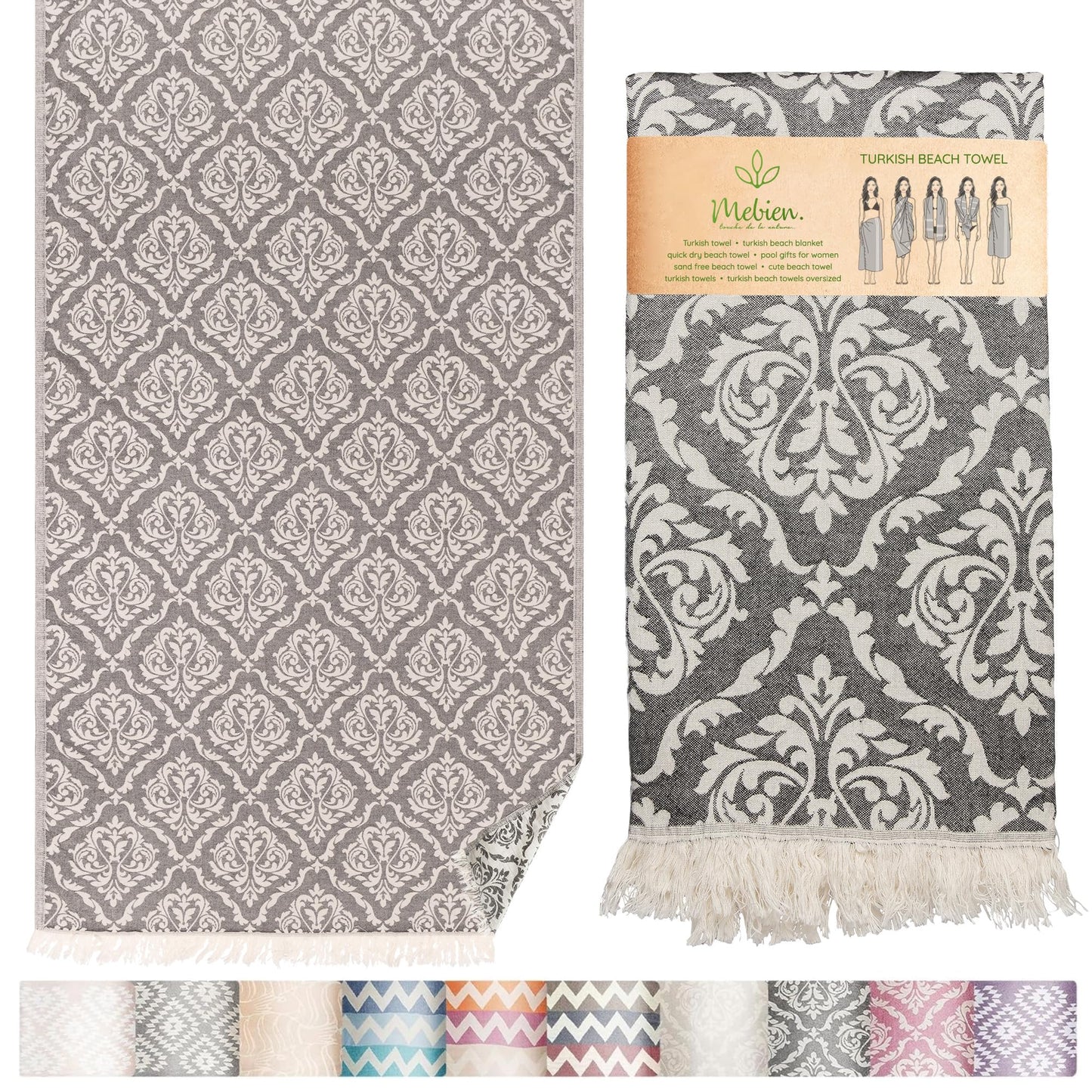 Premium Turkish Beach Towel – 35"x67" – 100% Cotton – Quick Dry Towel & Sand Free – Renaissance Black – Ideal for Travel & Pool