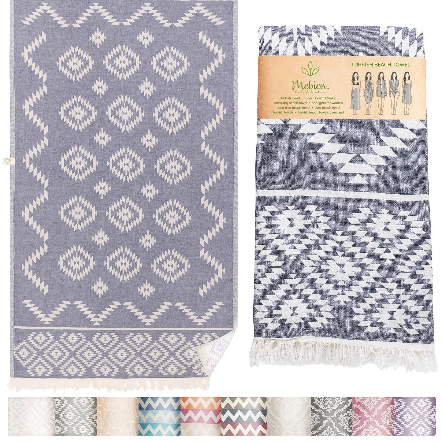 Premium Turkish Beach Towel – 100% Cotton, Quick Dry, Sand Free, Oversized Pool Towels 35”x 67” – Ideal for Travel, Pool, and Beach – Dark Blue