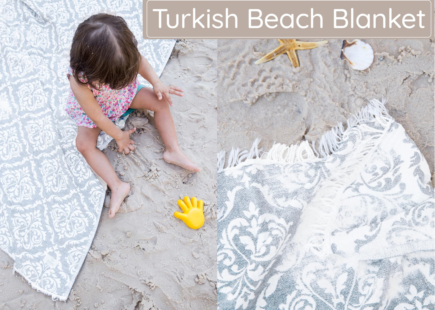 Premium Turkish Beach Towel (35”x 67”) – Lightweight, Quick Dry Beach Towel, Sand-Free, 100% Cotton – Ren Grey Color