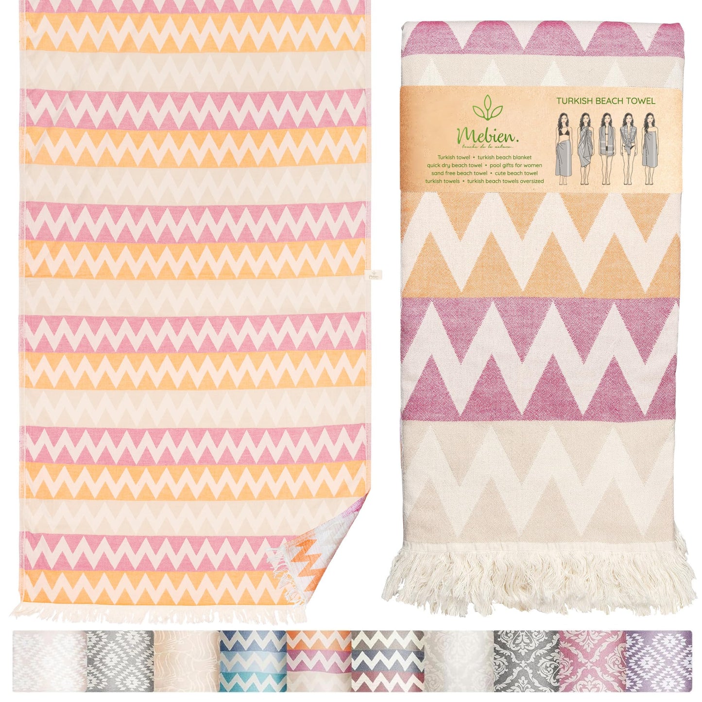 Turkish Beach Towel (35”x67”) – 100% Cotton Quick Dry, Lightweight Oversized Beach Towel for Pool & Travel – Zig Zag Orange Color