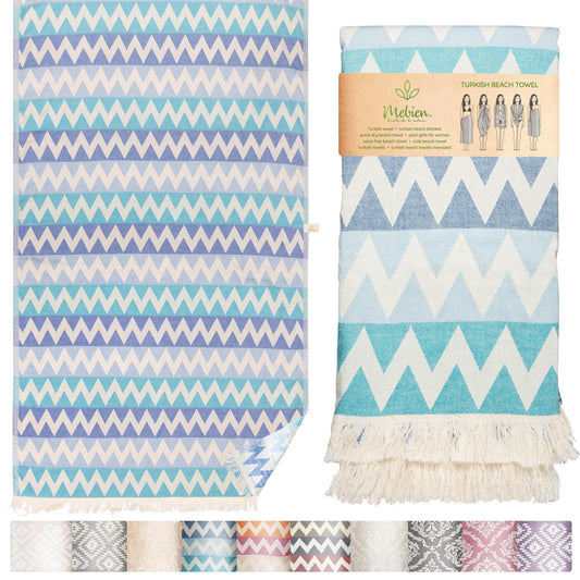 Premium Turkish Beach Towel – 100% Cotton, Quick Dry, Sand Free, Oversized Beach Towel 35”x 67” – Ideal for Travel, Pool, and Beach,  – Zig Zag Blue