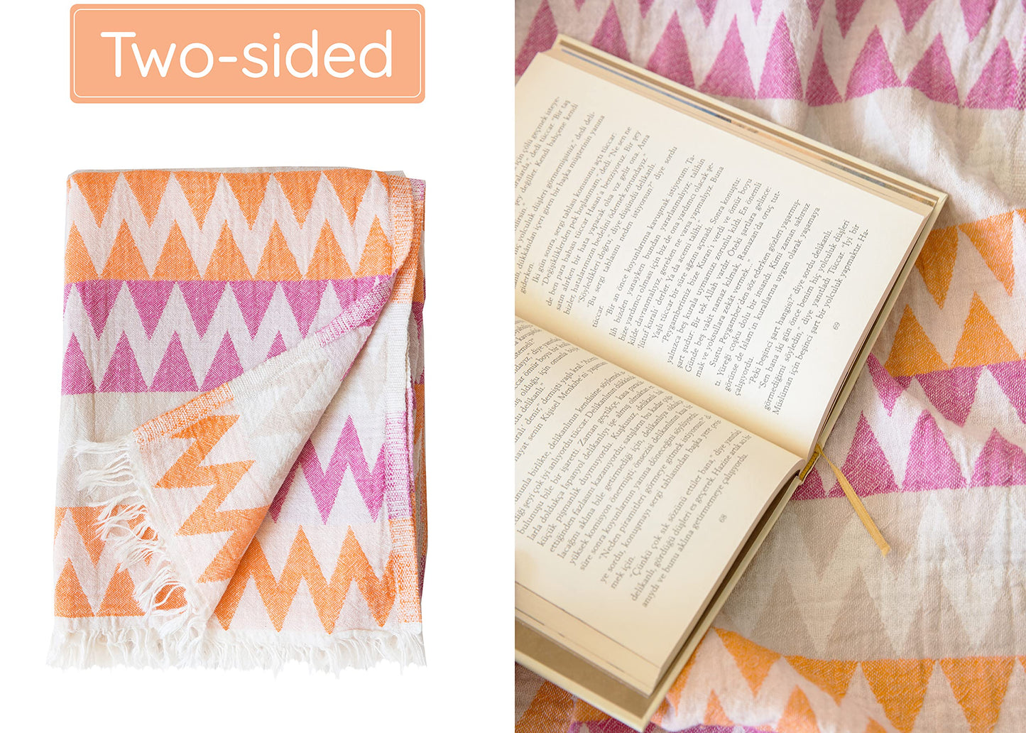 Turkish Beach Towel (35”x67”) – 100% Cotton Quick Dry, Lightweight Oversized Beach Towel for Pool & Travel – Zig Zag Orange Color