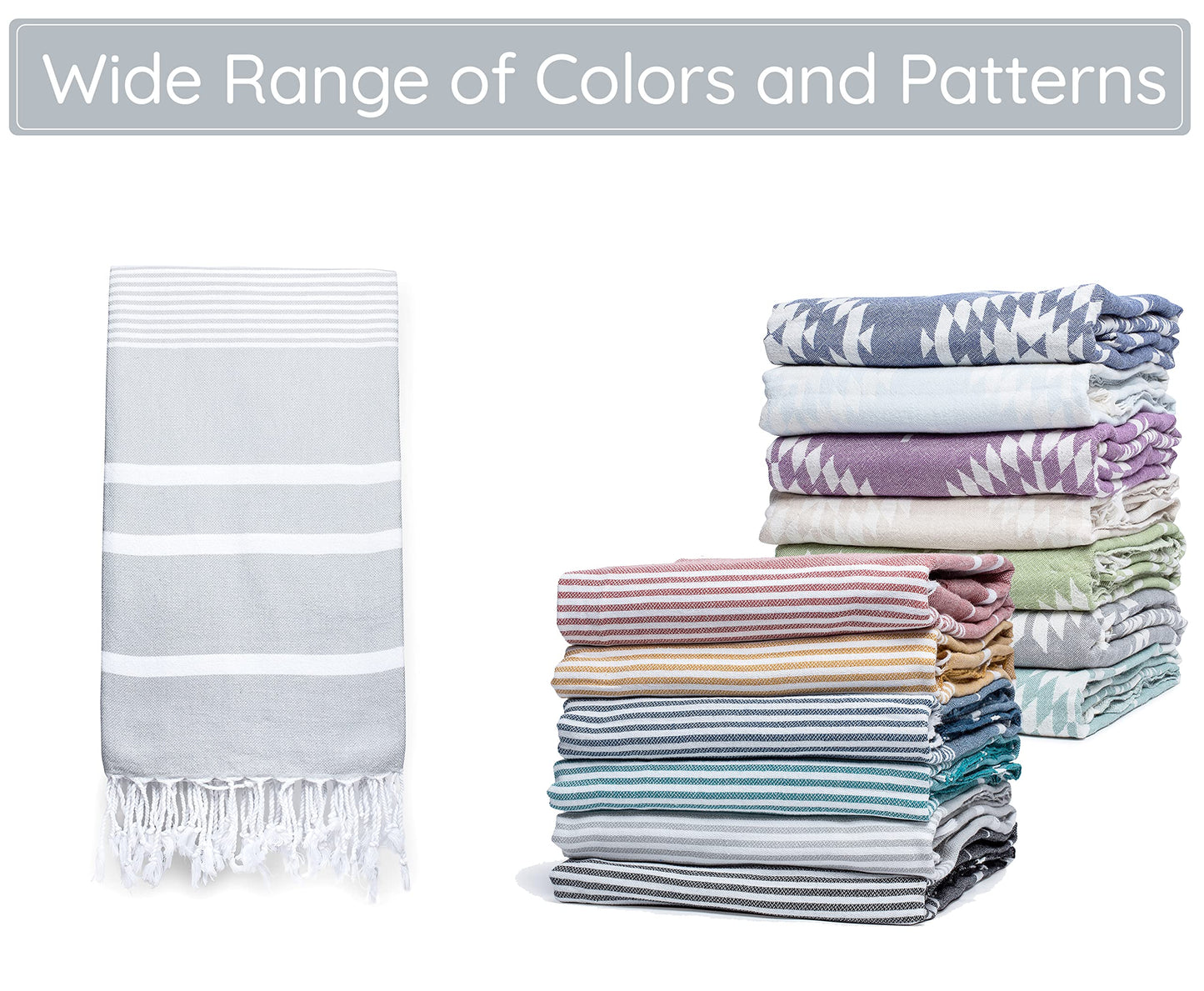 Premium Turkish Beach Towel – 100% Cotton, Quick Dry, Sand Free, Oversized Beach Towels 35”x 67” – Ideal for Travel and Pool Towels – Silver Grey