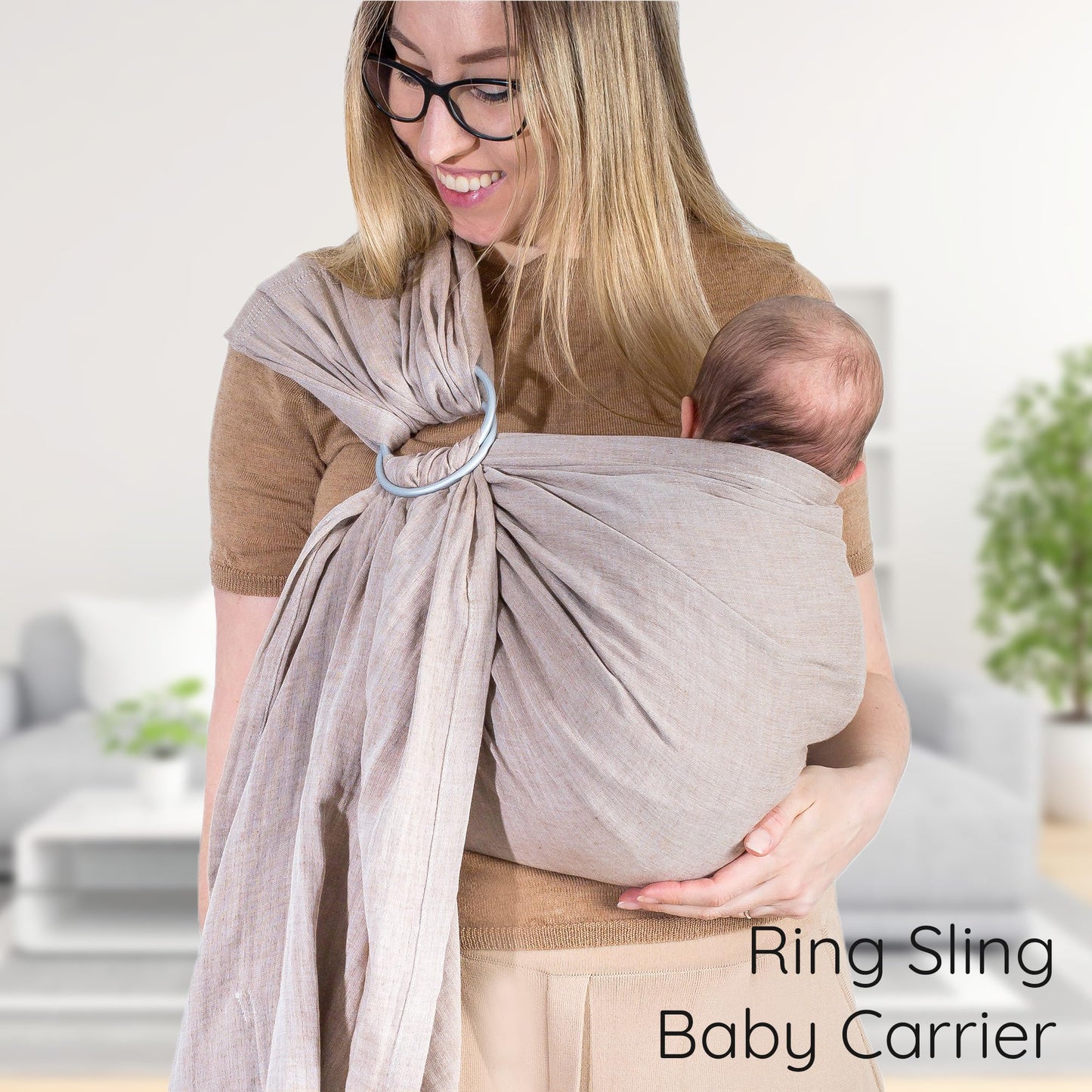 Ring Sling Baby Carrier - USA Lab Tested, 100% Natural Cotton Muslin, Breathable & Ergonomic Ring Sling Sand