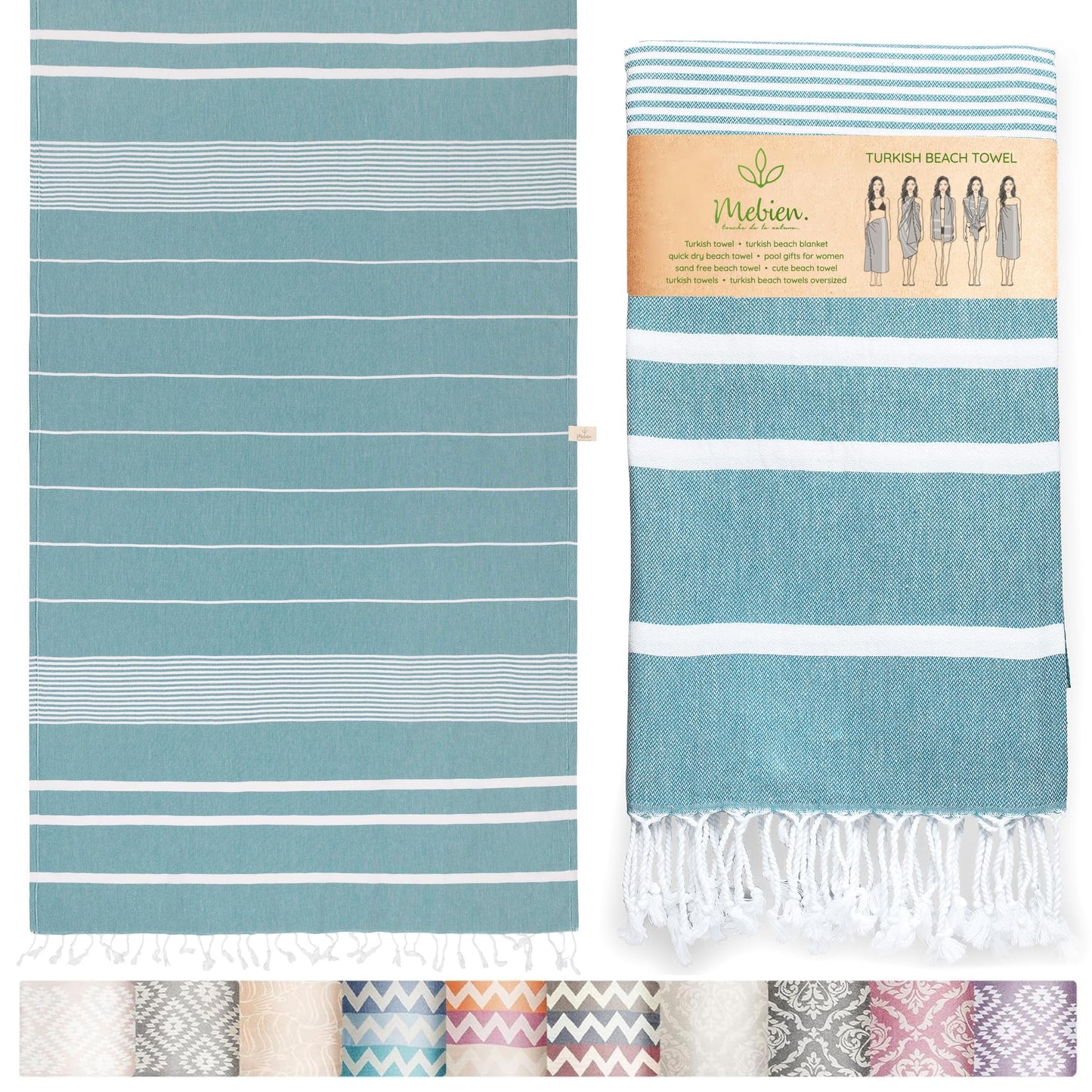 Premium Turkish Beach Towel (35”x 67”) – Lightweight, Quick Dry Beach Towel, Sand-Free, 100% Cotton – Teal