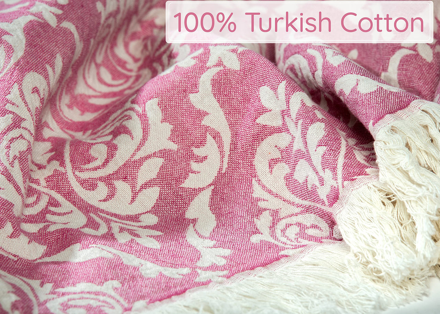 Turkish Beach Towel (35”x67”) – 100% Cotton, Quick Dry, Lightweight, Soft Oversized Beach Towel for Travel & Pool – Renaissance Fuchsia Color